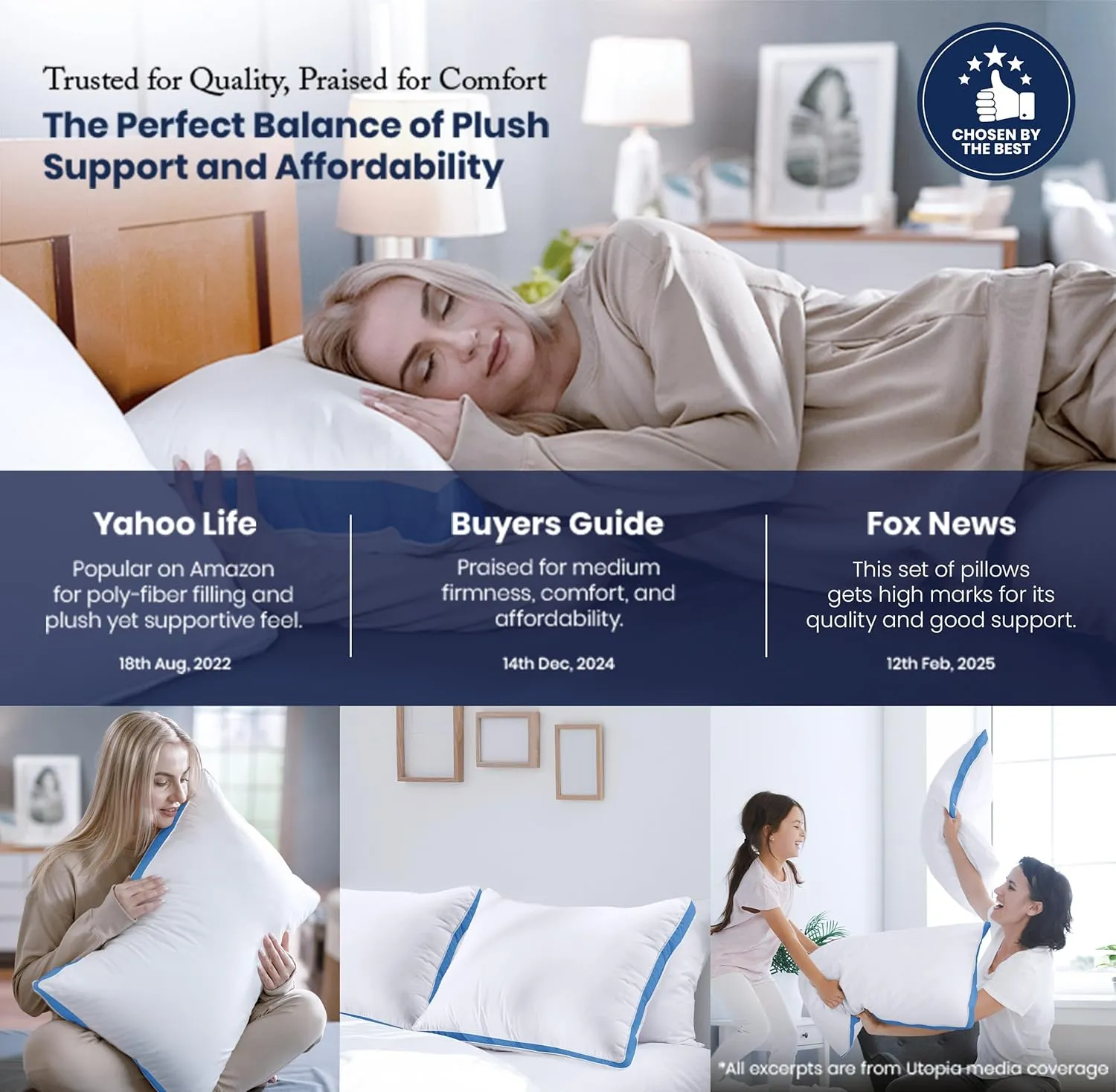 Utopia Bedding Bed Pillows for Sleeping Queen Size (Blue), Set of 2, Cooling Hotel Quality, Gusseted Pillow for Back, Stomach or Side Sleepers
