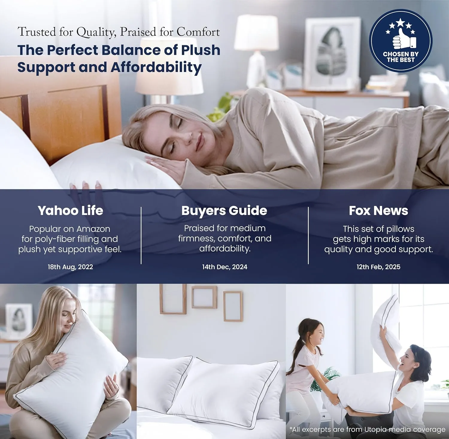 Utopia Bedding Bed Pillows for Sleeping Queen Size (Grey/White), Set of 2, Cooling Hotel Quality, Gusseted Pillow for Back, Stomach or Side Sleepers