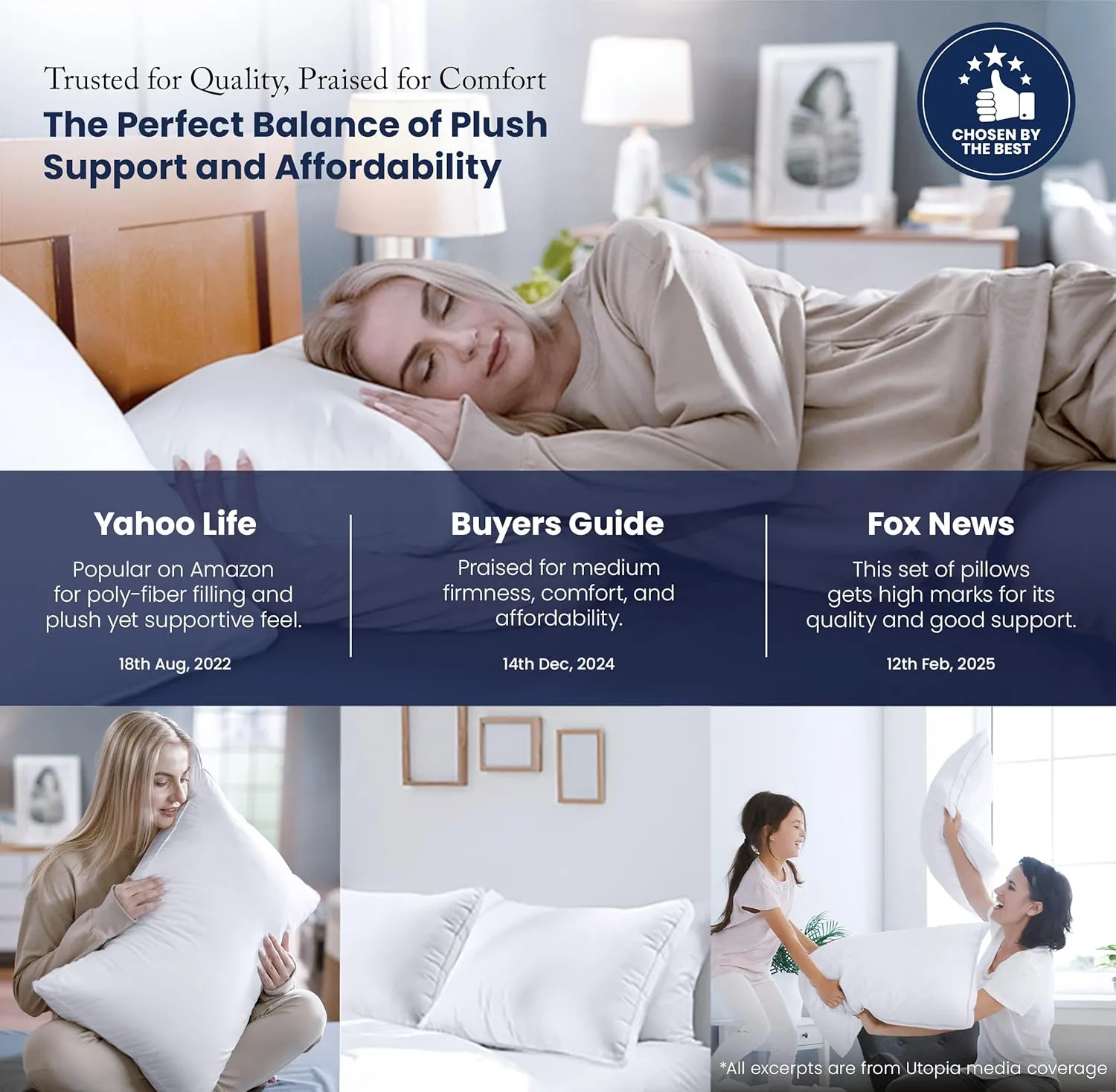 Utopia Bedding Bed Pillows for Sleeping Standard Size (White), Set of 2, Cooling Hotel Quality, Gusseted Pillow for Back, Stomach or Side Sleepers