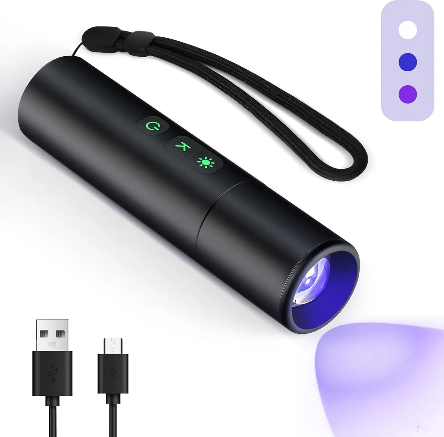UV Flashlight, Portable Black Light 2000mAh Rechargeable Flashlight, 365nm, 395nm, 7000K 3-in-1 LED Light Zoomable, for UV Resin Curing, Pet Urine Detector, Fluorescent Detection, Outdoor
