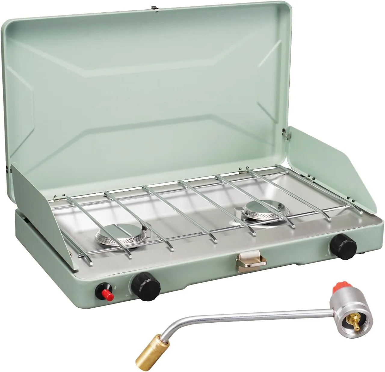 VANSTON 2-Burner Propane Camping Stove, 20,000 Total BTUs, Wind Guards, Adjustable Burners, Instant Push-Button Ignition, Suitable for Backyard BBQs, Beach Cookouts, Tailgating