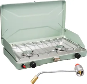 VANSTON 2-Burner Propane Camping Stove, 20,000 Total BTUs, Wind Guards, Adjustable Burners, Instant Push-Button Ignition, Suitable for Backyard BBQs, Beach Cookouts, Tailgating