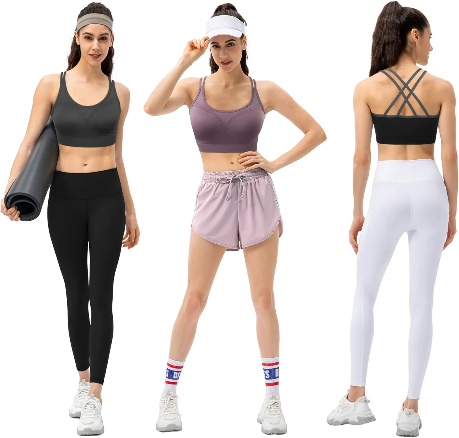 VEQKING Strappy Womens Sports Bra Cross Back for Running Removable Padded Workout Yoga Bras Pack Gifts