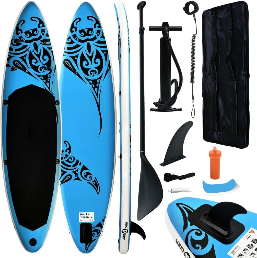 vidaXL Inflatable Stand Up Paddleboard Set 144.1"x29.9"x5.9" - Ideal for Beginners and Advanced Riders - Puncture-Proof and UV Resistant - Easy and Quick Inflation/Deflation - SUP Board/Kayak Dual...