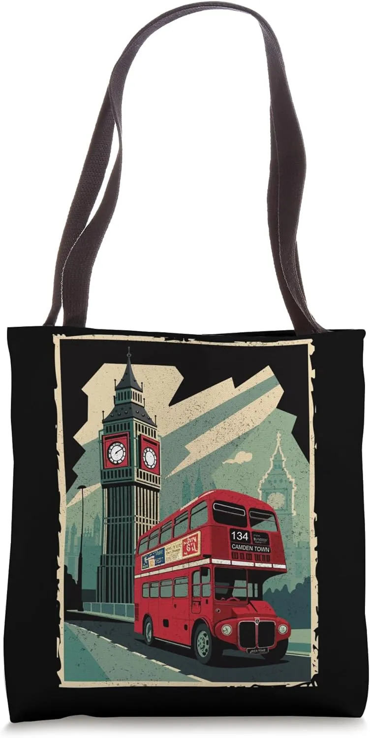 Vintage Travel Posters London Double-Decker Bus Tote Bag