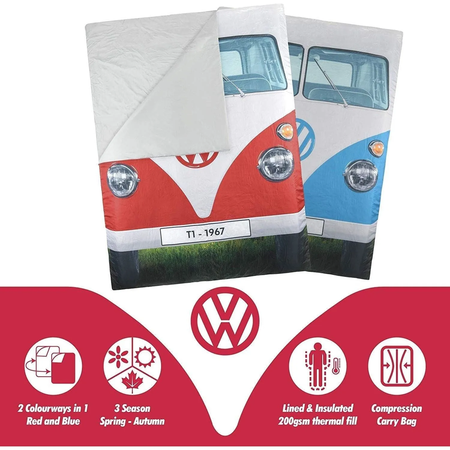 Vw Double Sleeping Bag Reversable Blue/Red 190Cm X 150Cm OL0183