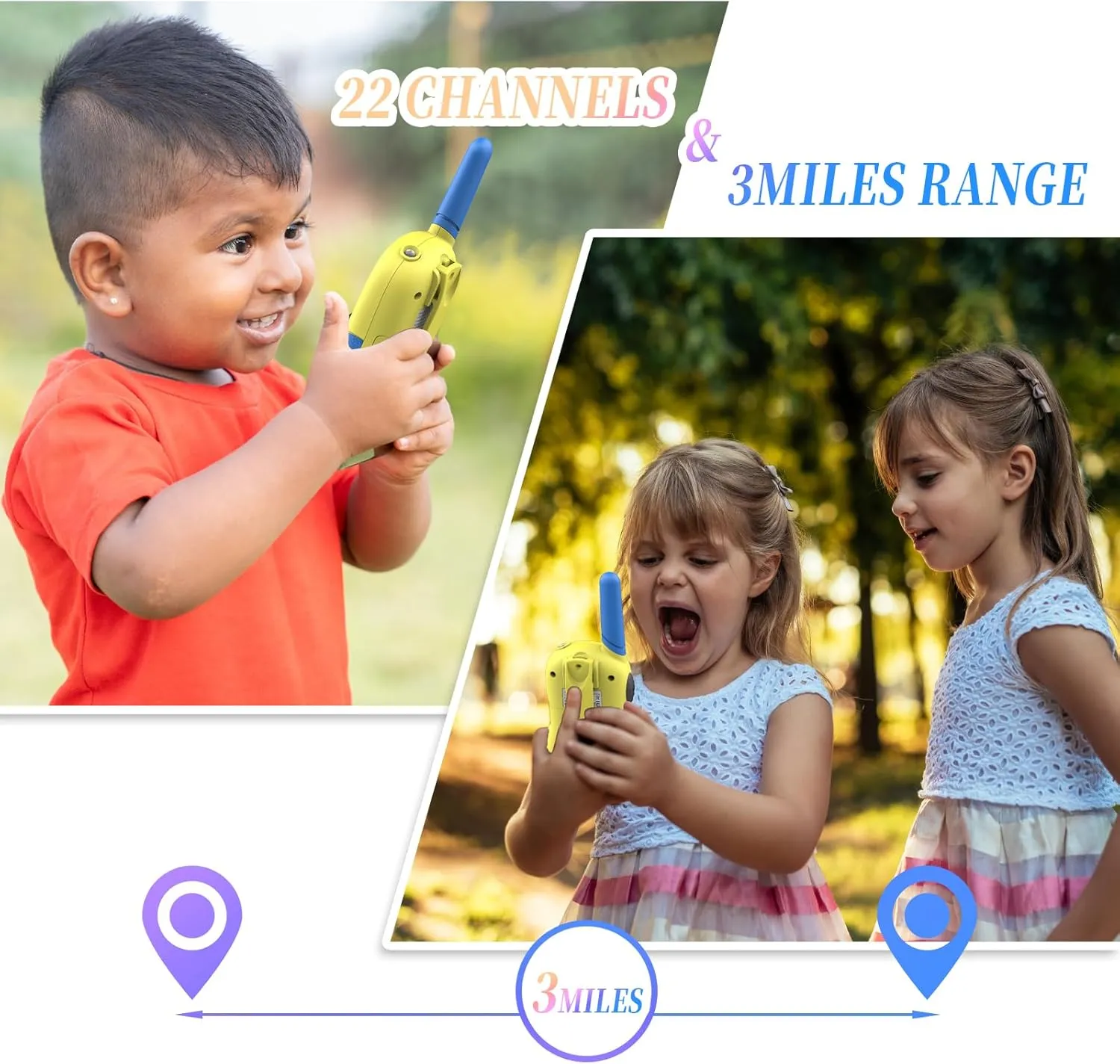 Walkie Talkies for Kids, Kids Walkie Talkies 2 Pack Long Range with Flashlight, 2 Way Radio 22CH with Adjustable Lanyards, Toys for 3-12 Year Old Boys & Girls, Camping, Birthday Gifts, Blue