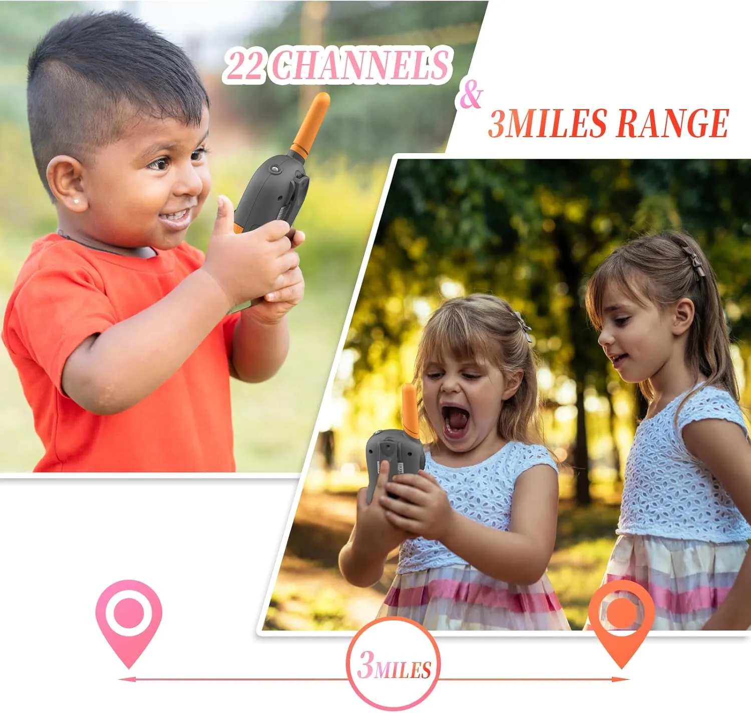 Walkie Talkies for Kids, Kids Walkie Talkies 2 Pack Long Range with Flashlight, 2 Way Radio 22CH with Adjustable Lanyards, Toys for 3-12 Year Old Boys & Girls, Camping, Birthday Gifts, Orange