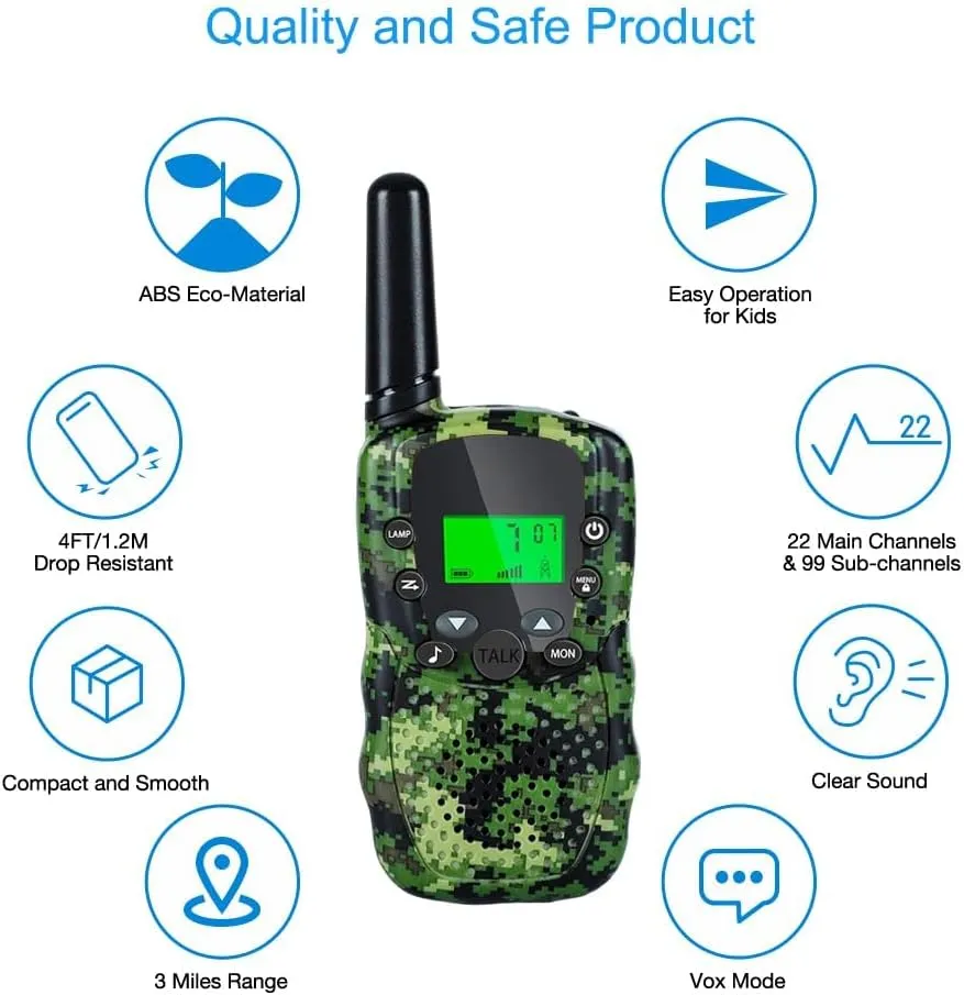 Walkie Talkies for Kids, Walkie Talkie Long Range for Girls Boys, Outdoor Toys for Ages 4-8-12, Built-in Flashlight, 22 Channels, Birthday Gifts for 3 4 5 6 7 8 9 10 Year Old Girl Boys