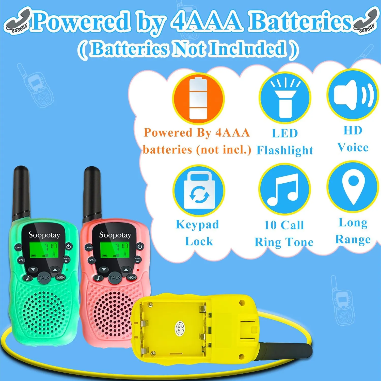 Walkie Talkies for Kids, Walkie Talkie Toys for Girls and Boys, Outdoor Toys for Ages 4-8-12, Built-in Flashlight, 22 Channels, Easter Basket Stuffers, Easter Gifts for Kids