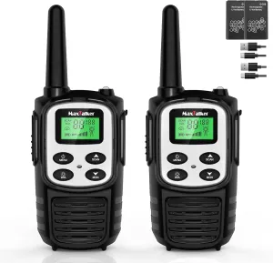 Walkie Talkies Long Range for Adult, MT10 Rechargeable Walkie Talkies FRS Two Way Radio, NOAA, 1200mAh Li-ion Battery USB-C Cable, LED Flashlight,VOX Walkie Talkie for Camping 2Pack (Silver)