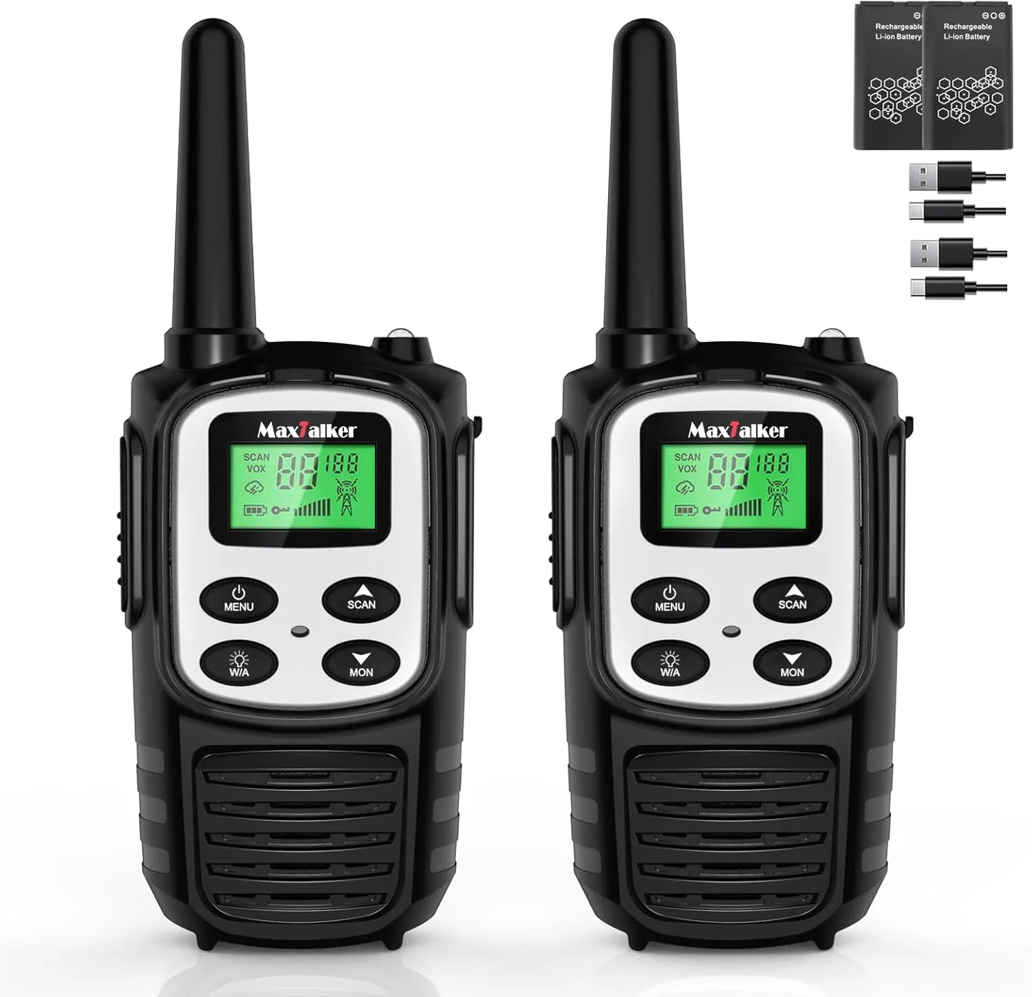 Walkie Talkies Long Range for Adult, MT10 Rechargeable Walkie Talkies FRS Two Way Radio, NOAA, 1200mAh Li-ion Battery USB-C Cable, LED Flashlight,VOX Walkie Talkie for Camping 2Pack (Silver)
