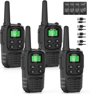Walkie Talkies Long Range for Adults, MT10 Rechargeable Walkie Talkies 4 Pack with 22 FRS Channels, 2 Way Radios, NOAA, 1200mAh Li-ion Battery, LED Flashlight, VOX for Hiking Camping