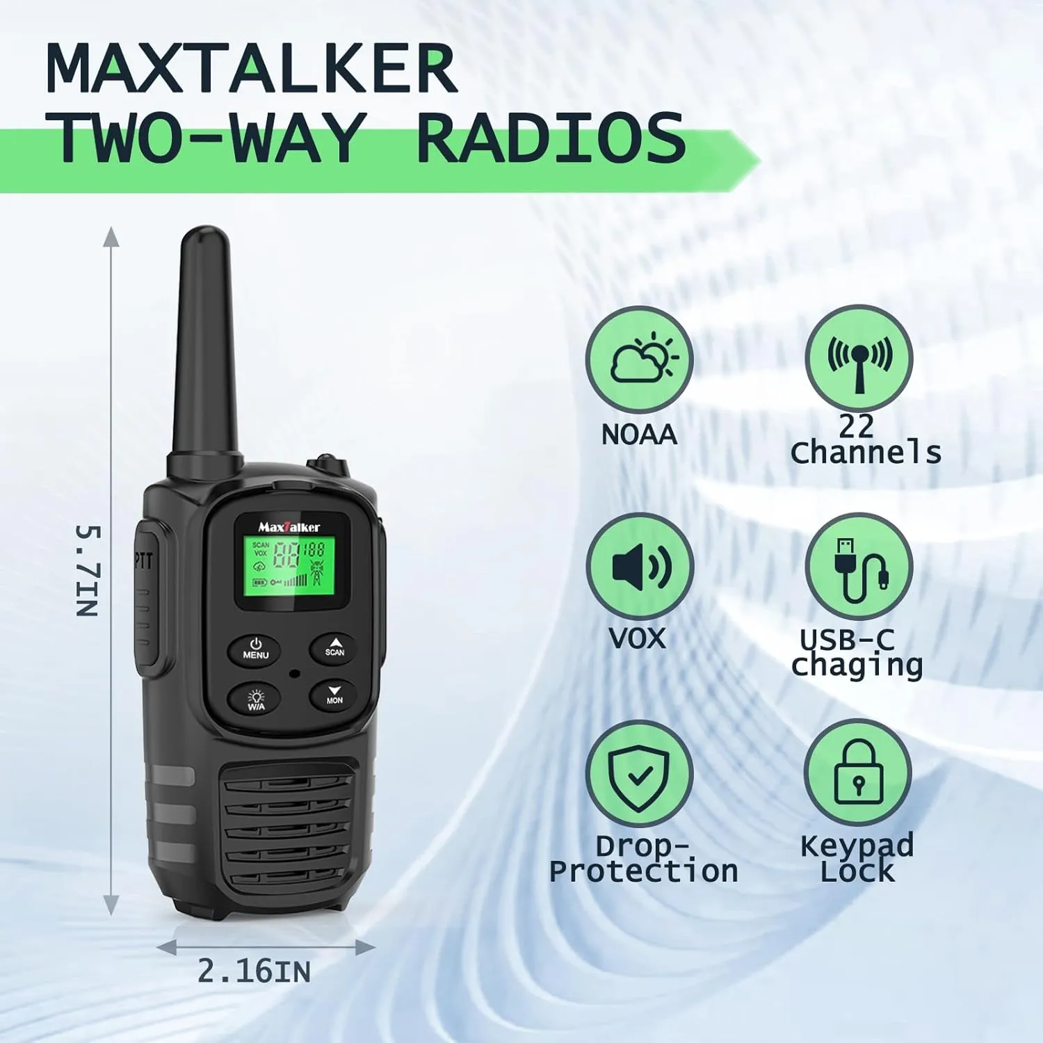Walkie Talkies Long Range for Adults, MT10 Rechargeable Walkie Talkies 4 Pack with 22 FRS Channels, 2 Way Radios, NOAA, 1200mAh Li-ion Battery, LED Flashlight, VOX for Hiking Camping