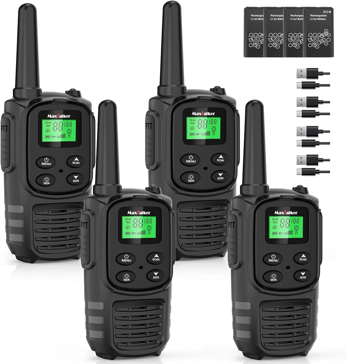 Walkie Talkies Long Range for Adults, MT10 Rechargeable Walkie Talkies 4 Pack with 22 FRS Channels, 2 Way Radios, NOAA, 1200mAh Li-ion Battery, LED Flashlight, VOX for Hiking Camping