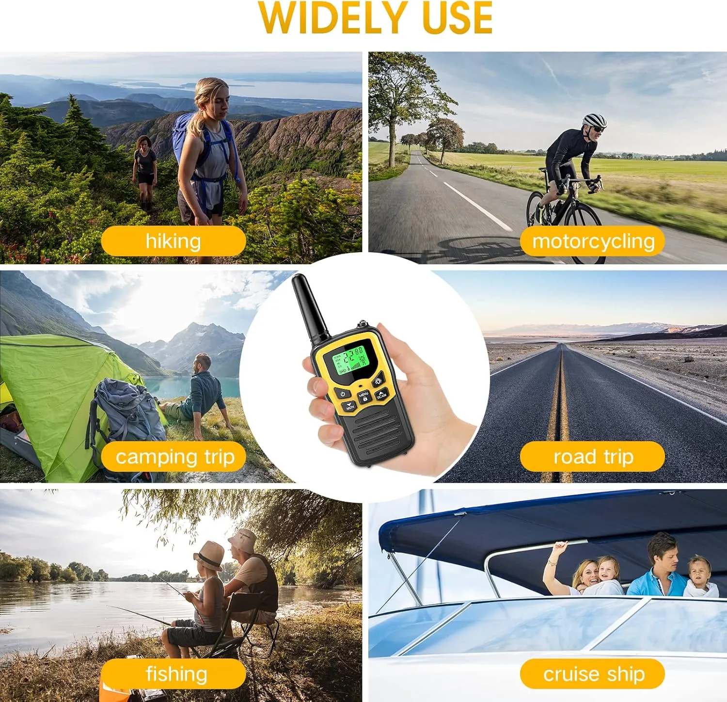 Walkie Talkies,MOICO Long Range Walkie Talkies for Adults Two-Way Radios with 22 Channels FRS VOX Scan LCD Display with LED Flashlight for Field, Survival Biking Hiking Camping 2 Pack (Yellow2)