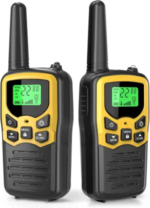 Walkie Talkies,MOICO Long Range Walkie Talkies for Adults Two-Way Radios with 22 Channels FRS VOX Scan LCD Display with LED Flashlight for Field, Survival Biking Hiking Camping 2 Pack (Yellow2)
