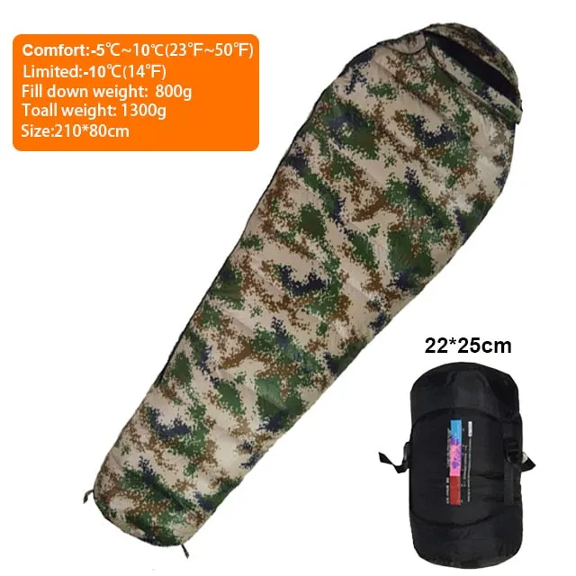 Warm White Duck Down Filled Adult Mummy Style Sleeping Bag