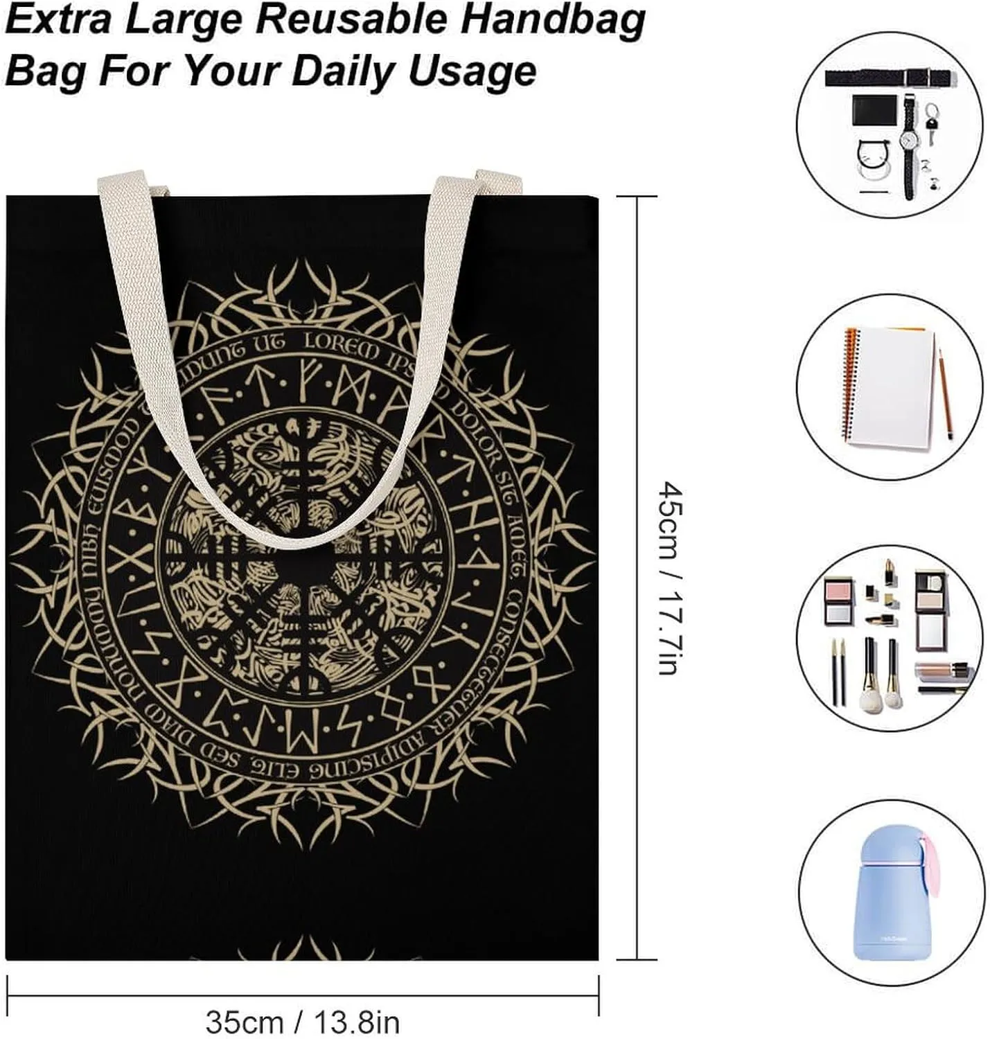 Water Fire Softball Baseball Portable Canvas Tote Bag with Double-sided Printing Unisex