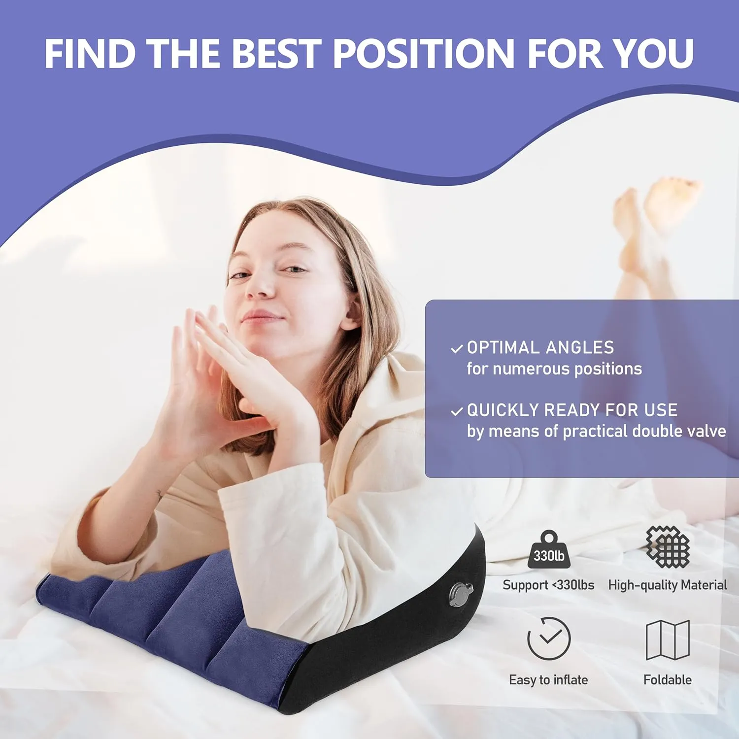 Wedge Body Positioner Pillow - Neck Pillows for Pain Relief Deep Sleep Bed Cushion Body Pillow,Knee Pillow Lumbar Support Pillow for Back Sleeper Fast Inflating Deflation(Blue)