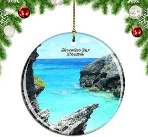 Weekino Bermuda Horseshoe Bay Beach Christmas Xmas Tree Ornament Decoration Hanging Pendant Decor City Travel Souvenir Collection Double Sided Porcelain 2.85 Inch
