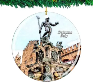 Weekino Italy Fountain of Neptune Bologna Christmas Ornament City Travel Souvenir Collection Double Sided Porcelain 2.85 Inch Hanging Tree Decoration