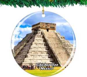 Weekino Mexico Chichen Itza Christmas Ornament City Travel Souvenir Collection Double Sided Porcelain 2.85 Inch Hanging Tree Decoration