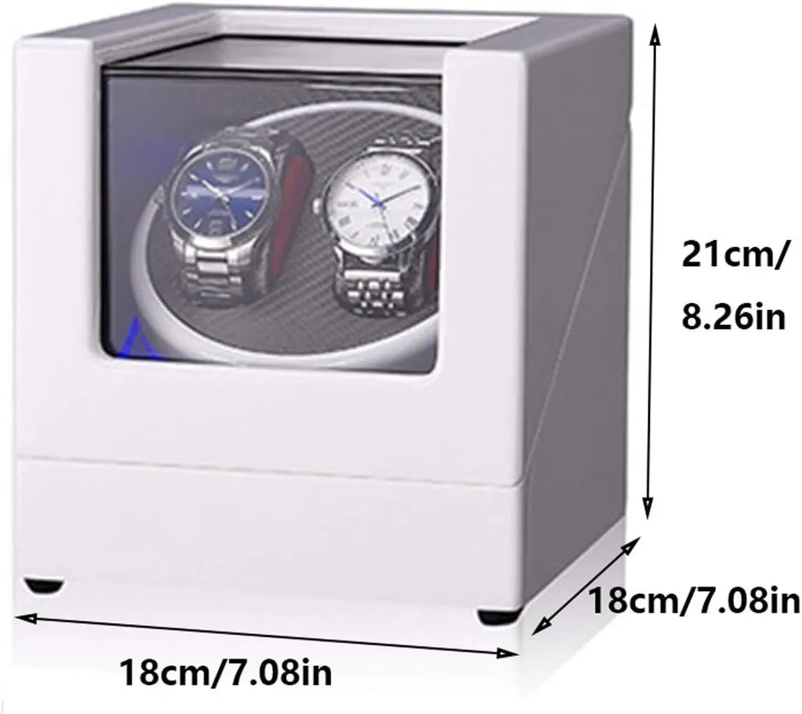 White Double Watch Winder Box for Automatic Watch Built-in LED Light Piano Paint Exterior Dual Power Supply Quiet Motor (D)