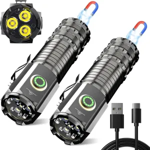 Wind&Moon Mini LED Flashlight Rechargeable, Small Bright High Lumens Powerful Pocket Flashlights with Clip, 5 Modes,Tactical Magnetic EDC Flash Light for Home,Car,Outdoor,Hiking, Emergency (2 Pack)