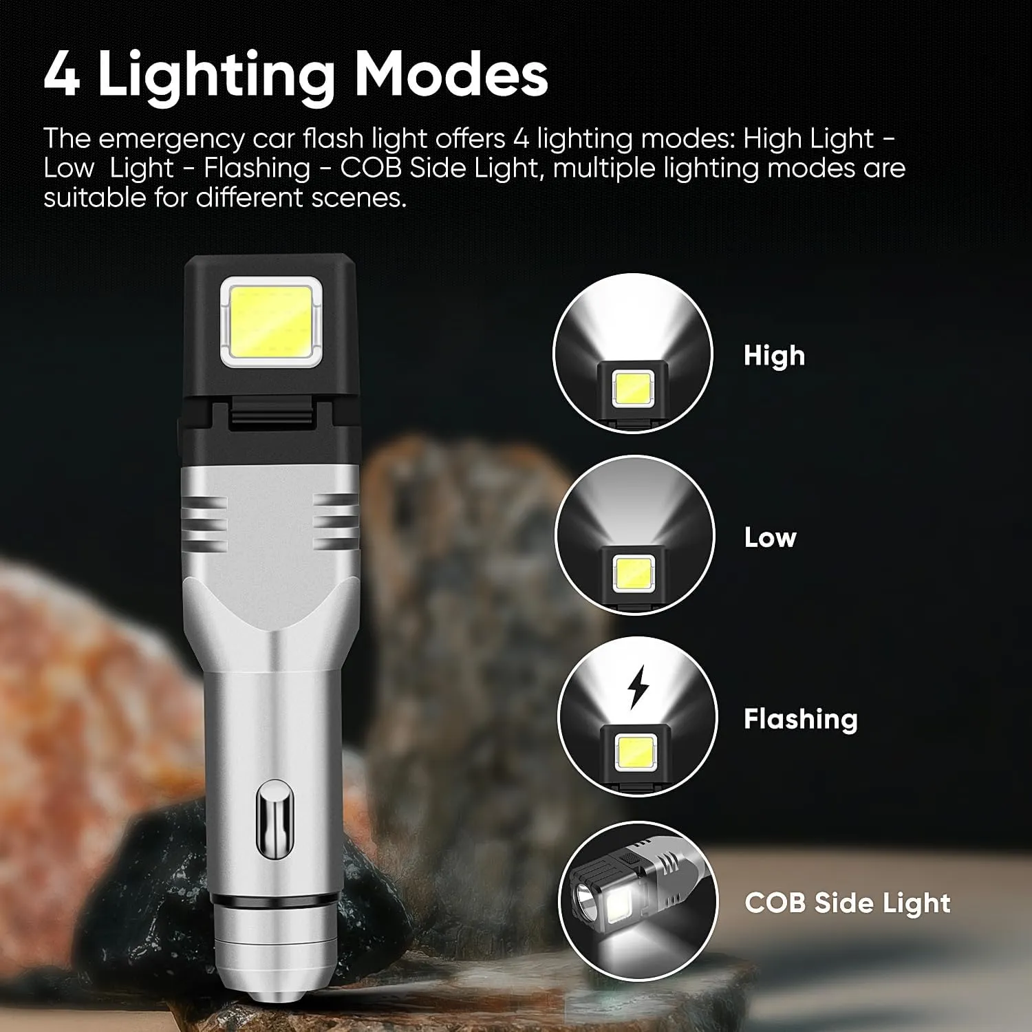 WINDFIRE Car Charger Flashlight, 12V Car Plug in Rechargeable Flashlight with 4 Lighting Modes, Cigarette Lighter Flashlight for Car, Charge in Car Emergency Small Flash Light