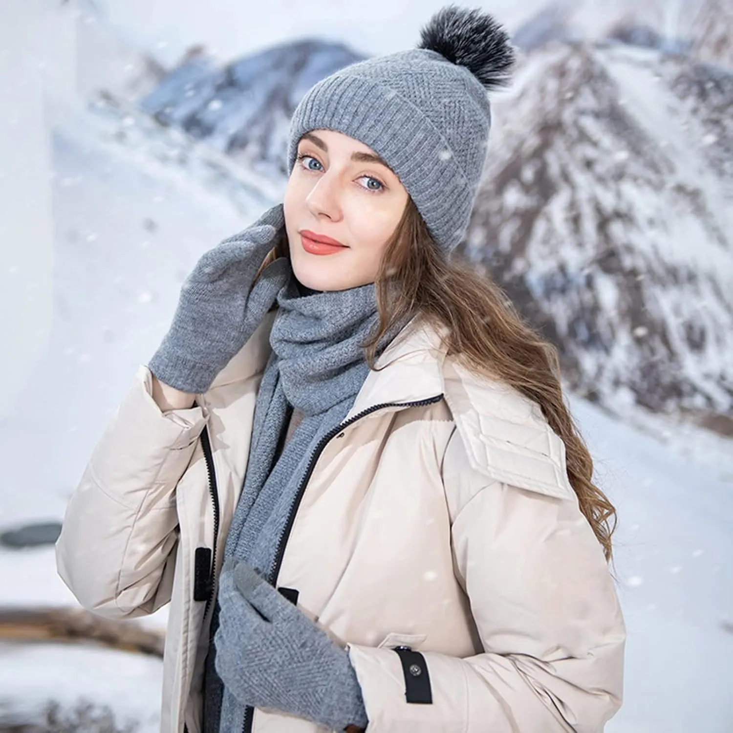 Winter Gloves Women for Women&Men Autumn Winter Warm Wool Hat Scarf Gloves Three Long Knit Scarf Gloves