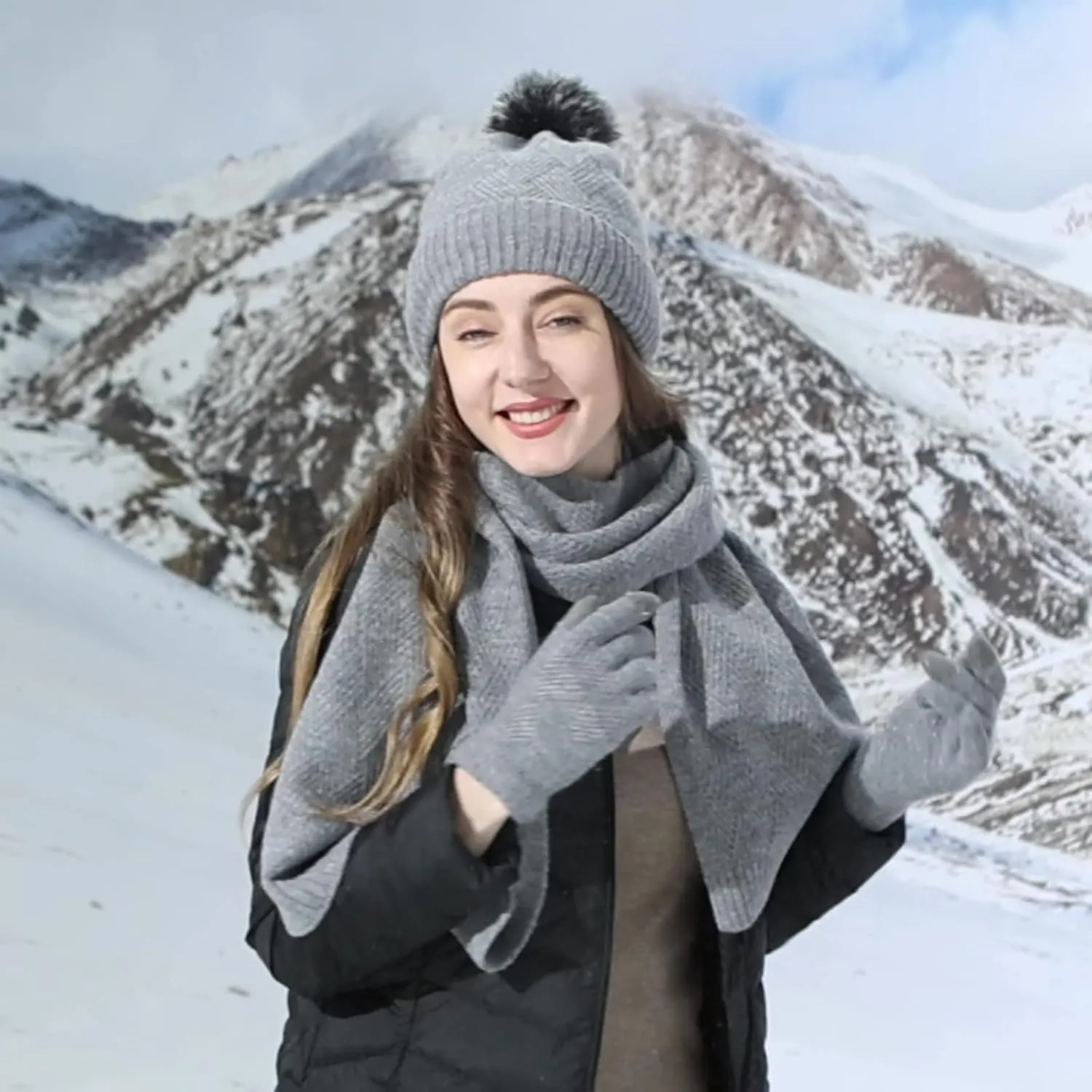 Winter Gloves Women for Women&Men Autumn Winter Warm Wool Hat Scarf Gloves Three Long Knit Scarf Gloves