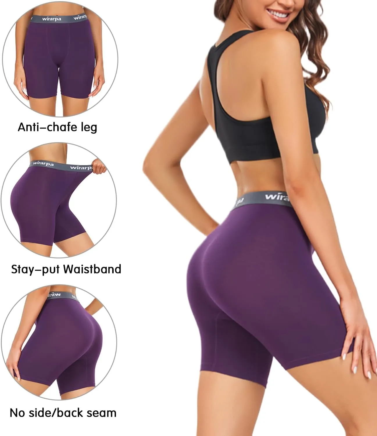 wirarpa Women's Underwear Modal Boxer Briefs Anti Chafing Boyshorts Panties with Crotch 4 Pack