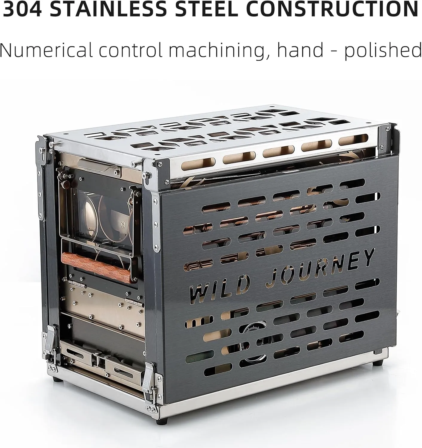 Wood Burning Stove, Stainless Steel Portable Tent Stove with Pellet Burner, Stainless Steel Black Titanium Base, Camping Table and Oven, Including 6 Chimney Pipes and Spark Arrestor, Rose Gold