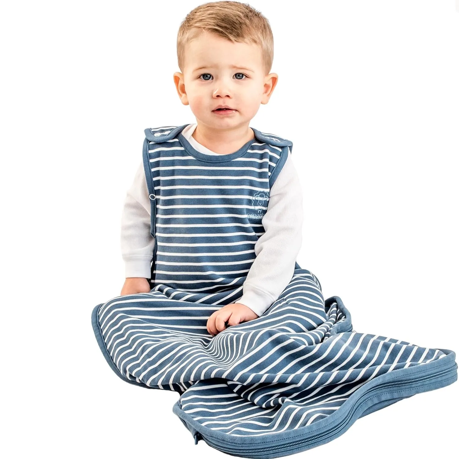 Woolino 4 Season Ultimate Baby Sleeping Bag - Merino Wool and Organic Cotton Universal Size Adjustable Sleep Sack for Baby - Two-Way Zipper Sleeping Bag (2-24 Months) - Navy Blue