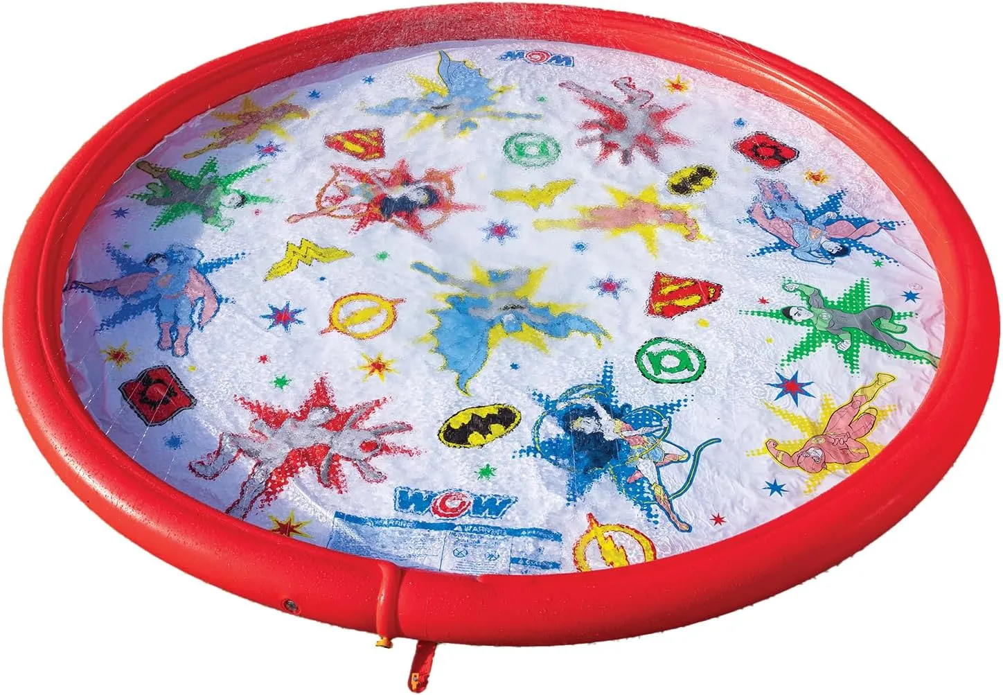 WOW Sports DC Comics Justice League Foot Splash Pad, Outdoor Toys for Toddlers with Built-in Adjustable Sprinkler, 12 Ft