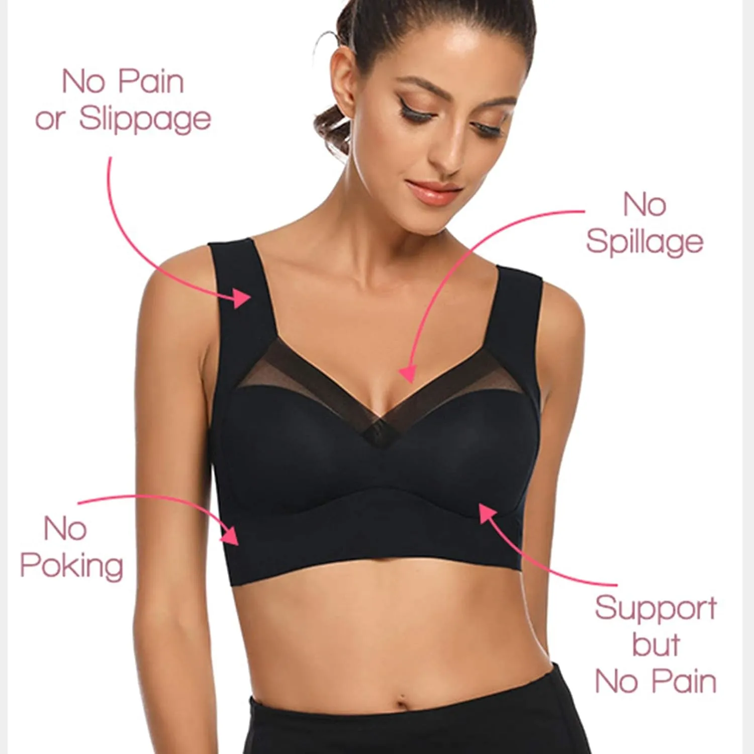 WOWENY Womens Wirefree Padded Bras Everyday Lounge Bra Sleeping Seamless Straps Bralettes Full Coverage Pullover Plus Size