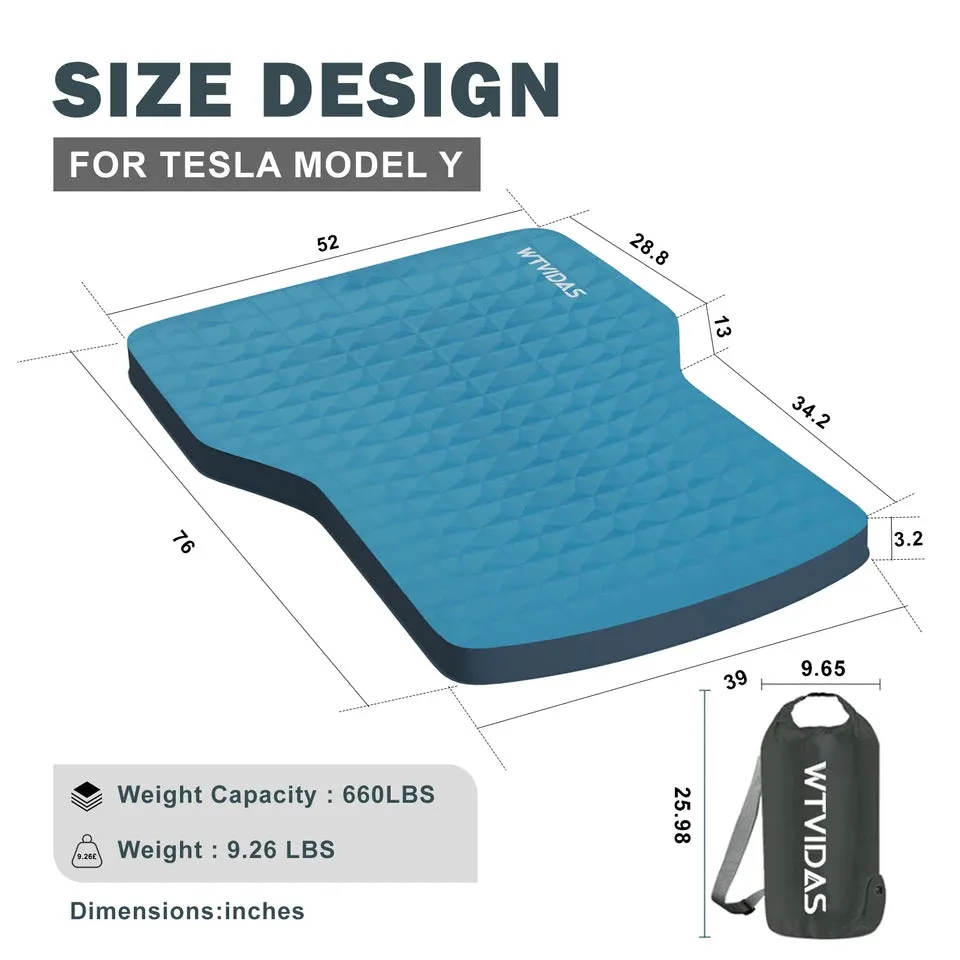 WTVIDAS 3D Self Inflating Tesla Model Y Camping Mattress Portable SUV Car PadSolid Foam &amp; Air Pump Sleeping Pad 4 Seasons
