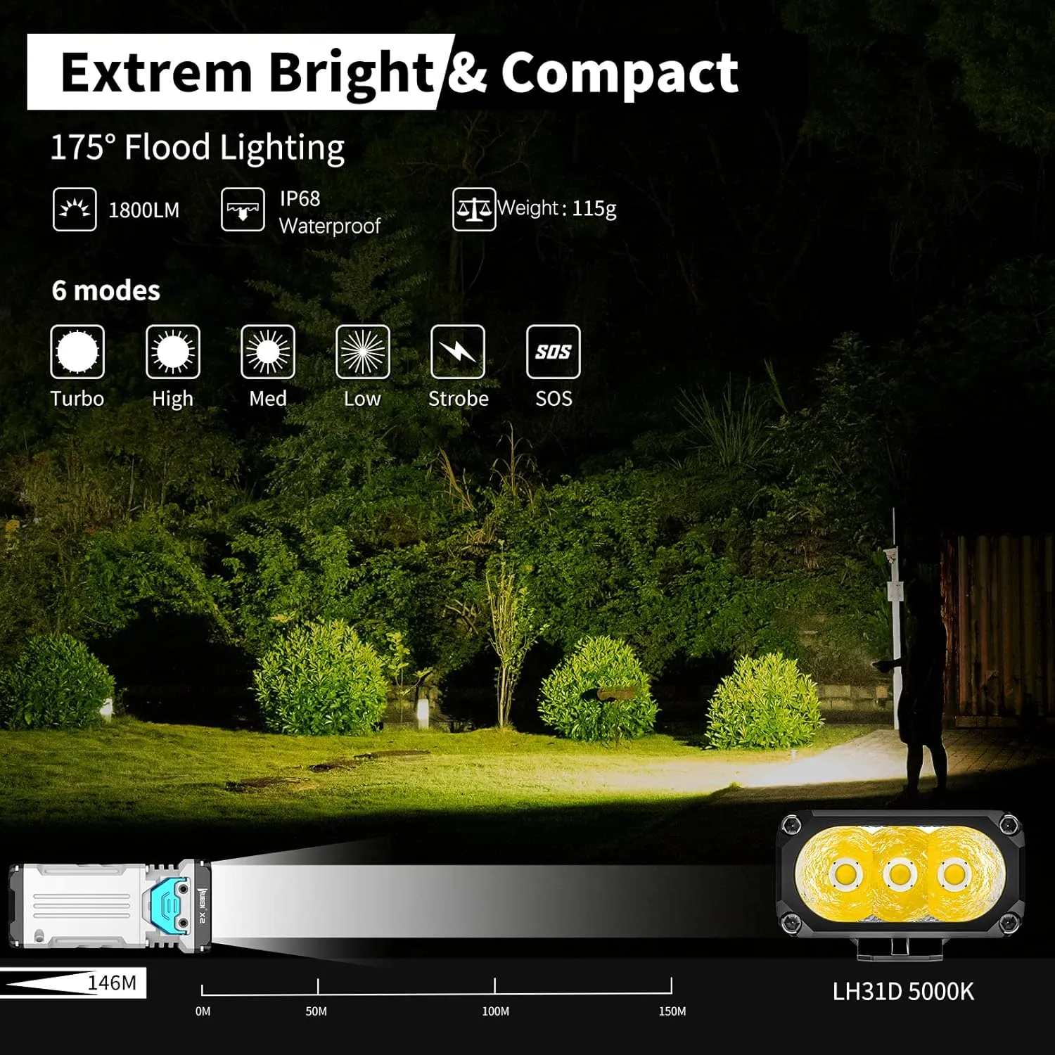 WUBEN X2 1,800 High Lumens Outdoor Pocket Flashlight 90  High CRI, 175° Floodlighting Mini Rechargeable Flashlight for EDC, Camping, Night Walk, Emergency with 6 Light Modes, Type-C Charging Lanyard