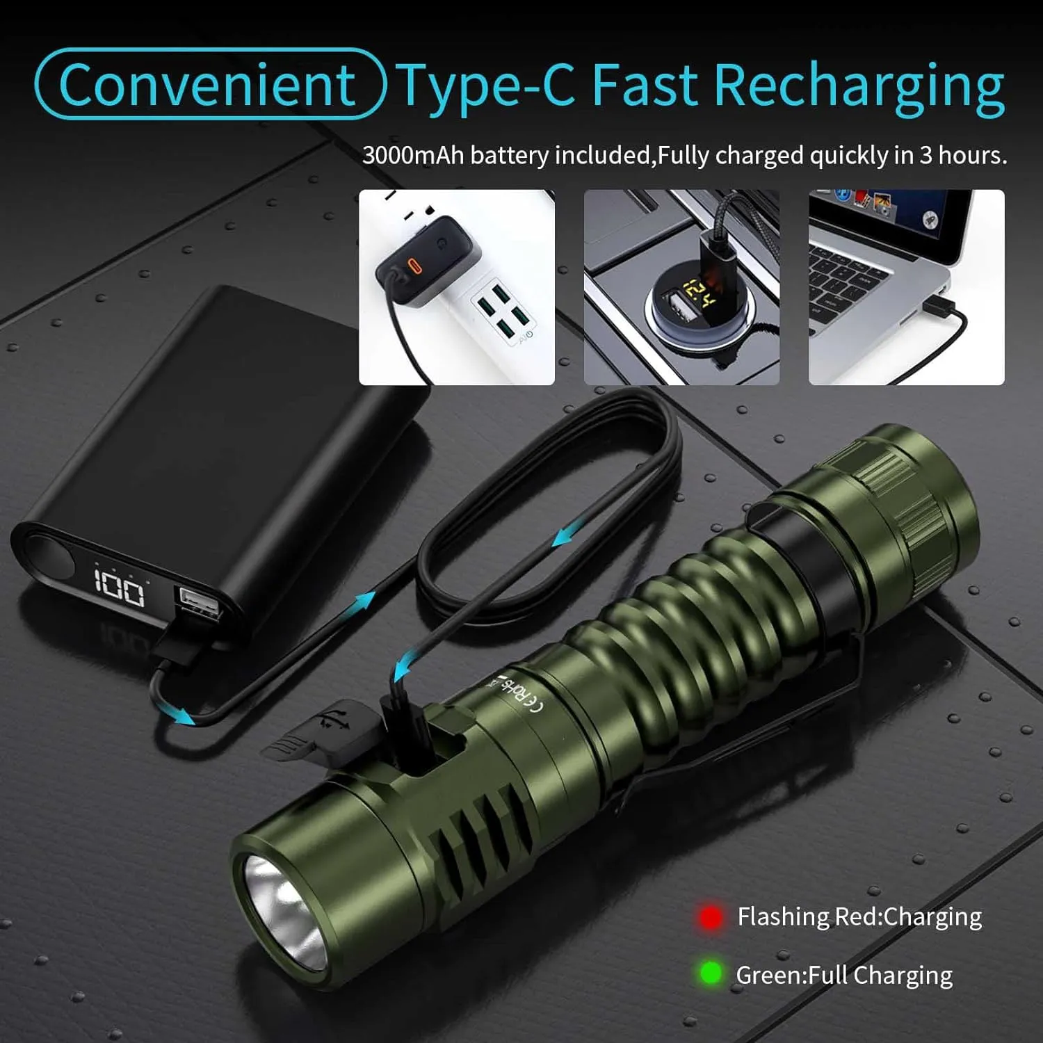 Wurkkos FC11 LED Flashlight High 90CRI Ultra Bright Max 1300Lumen EDC Torch USB C Charge,IP67 Waterproof Flashlight,Magnetic Tailcap,Great for Indoor/Outdoor Activities (FC11-Green-5000K)