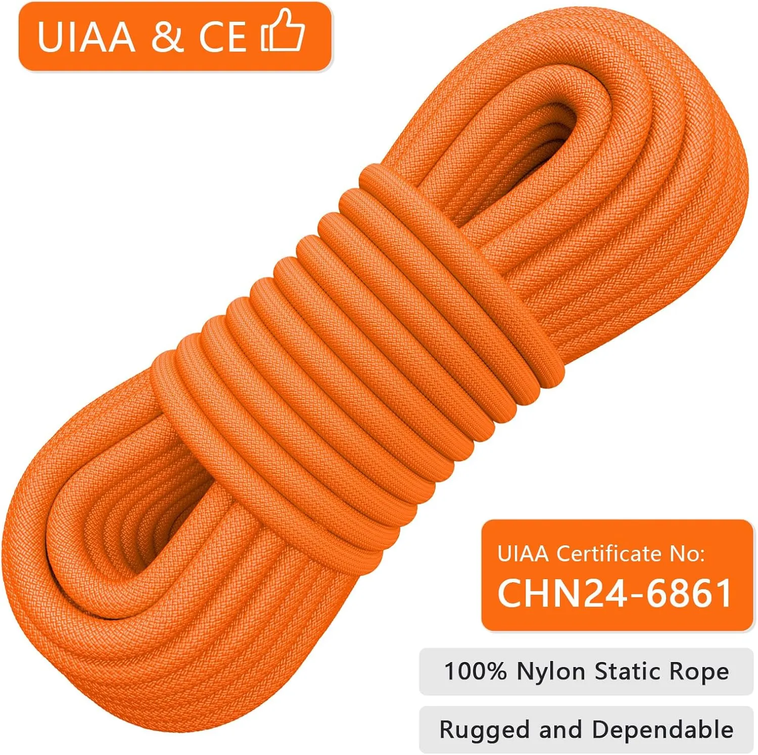 X XBEN Outdoor Climbing Rope 10M(32ft) 20M(64ft) 30M(96ft) 50M(160ft) 70M(230ft) 152M(500FT) 352M(1000FT) Static Rock Climbing Rope for Escape Rope Ice Climbing Equipment Fire Rescue Parachute