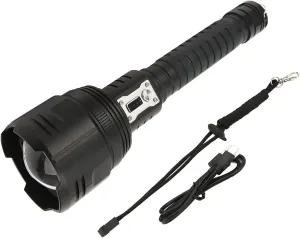 XHP360 LED Flashlight, 5000LM Ultra High Brightness, Zoomable, Rechargeable, IPX4 , for Outdoor Emergency Use, Camping, Hiking, with Hand Strap and Charging Cord