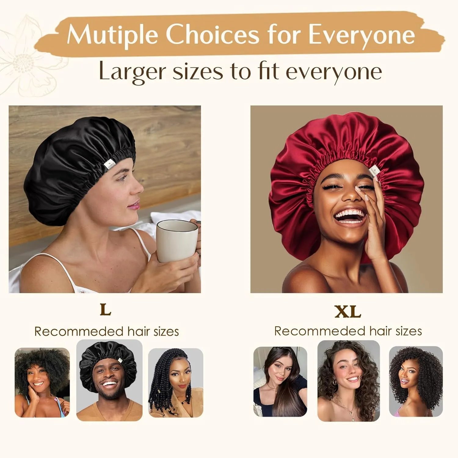 YANIBEST Silk Bonnet Satin Bonnet for Sleeping Women and Men, Adjustable Double Layer Hair Bonnet for Curly Braids Hair