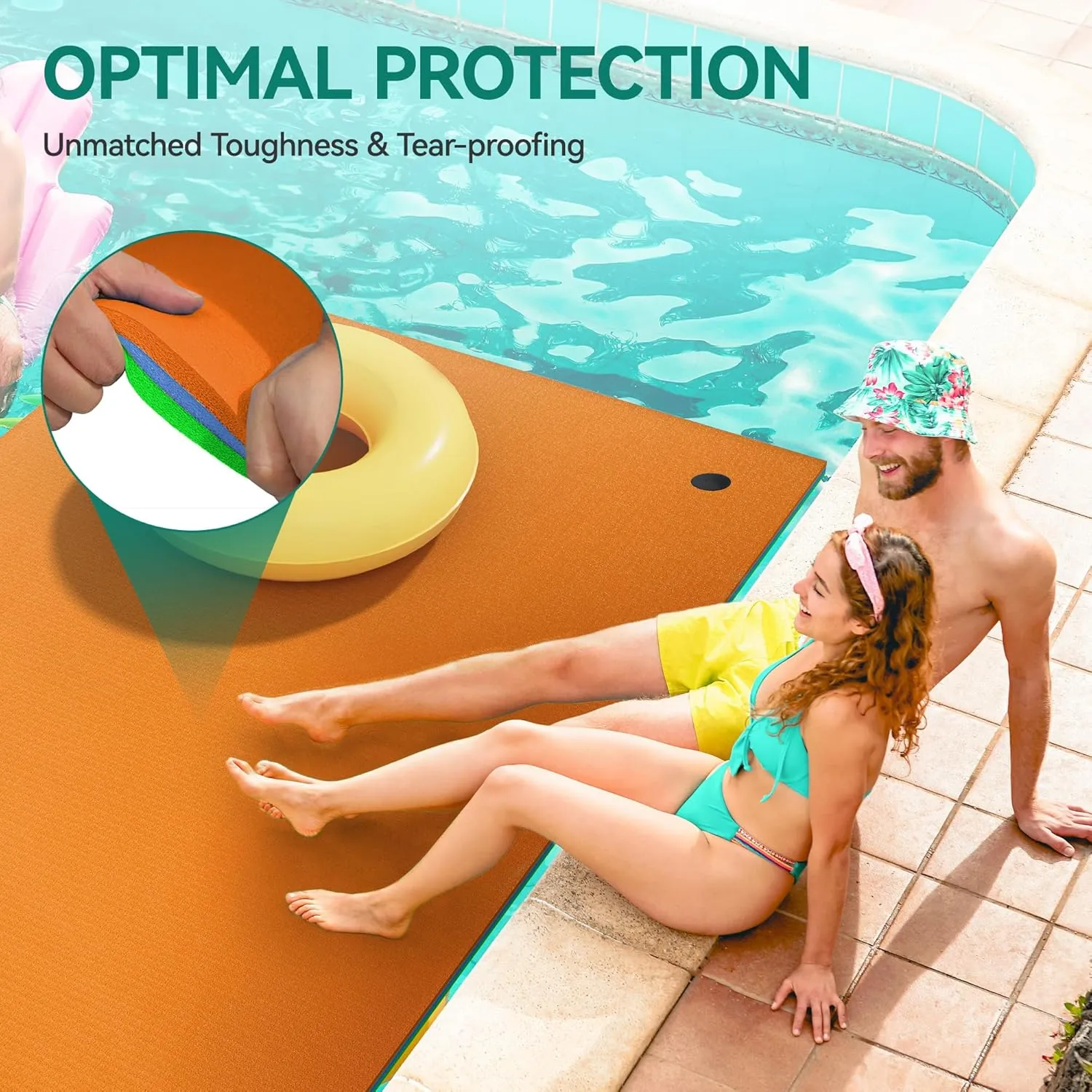 YITAHOME 9'/12' Lily Pad Floating Mat for Lake and Pool, Portable Outdoor Water Floating Mat, 3-Layer XPE Floating Island for Boat, Beach, Ocean, Orange