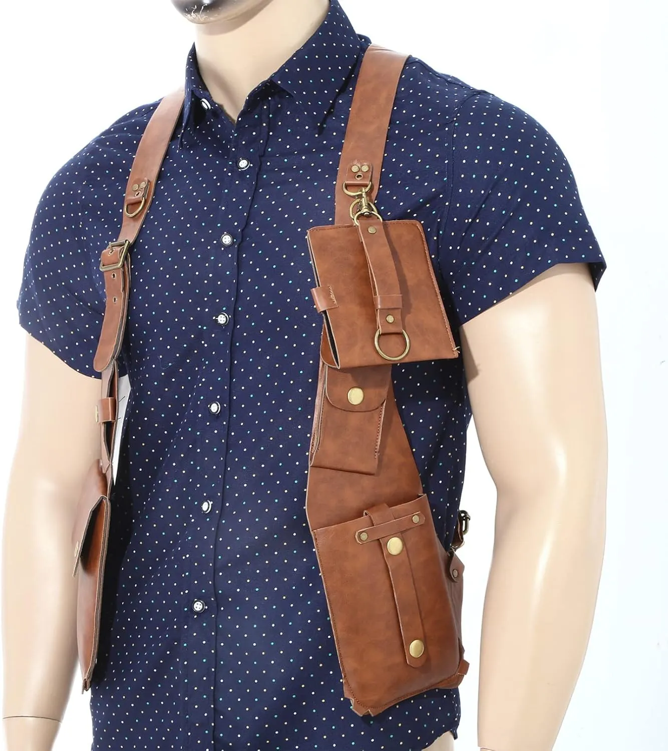 YiZYiF Women Mens Leather Hidden Underarm Shoulder Bag Double Shoulder Pouch Outdoors Mobile Phone Holster Bag