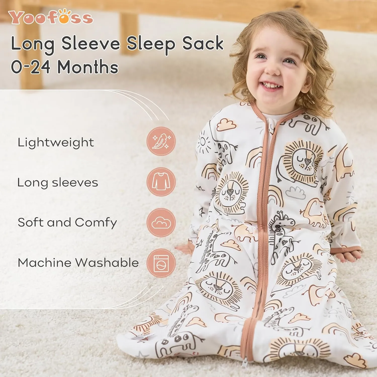 Yoofoss Baby Sleep Sack 0-6 Months Long Sleeve Wearable Blanket Baby 100% Organic Cotton 2-Way Zipper 0.5 Tog Newborn Sleeping Sack, Lightweight(Small)