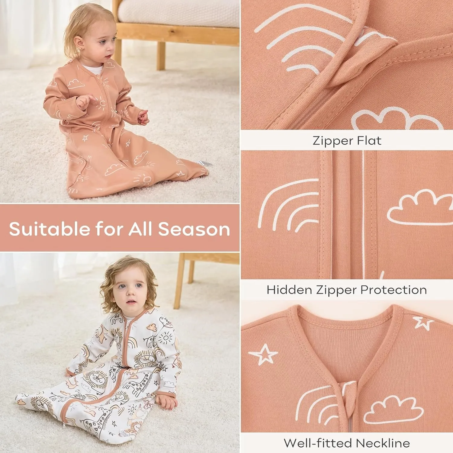 Yoofoss Baby Sleep Sack 0-6 Months Long Sleeve Wearable Blanket Baby 100% Organic Cotton 2-Way Zipper 0.5 Tog Newborn Sleeping Sack, Lightweight(Small)