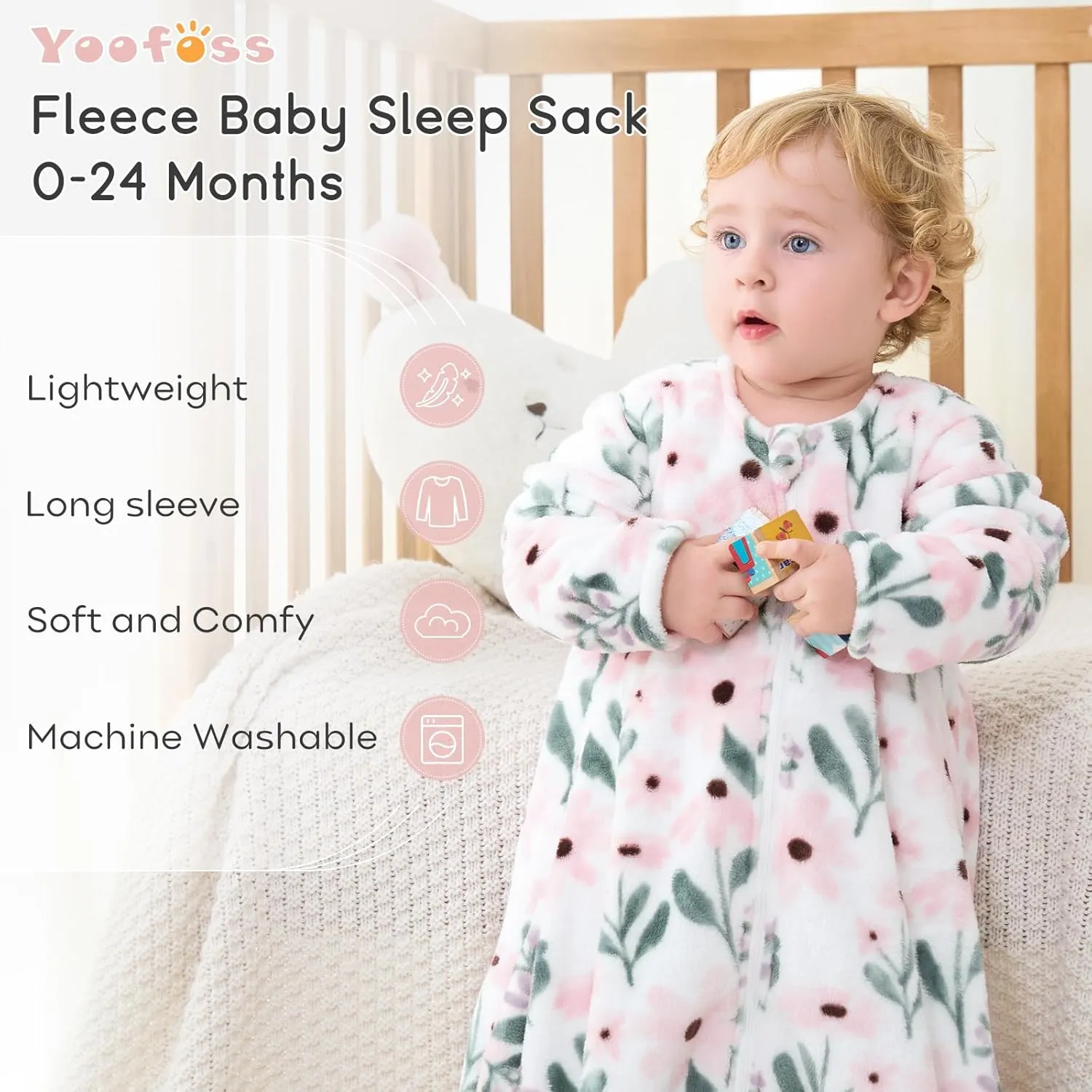 Yoofoss Long Sleeve Fleece Baby Sleep Sack 18-24 Months, 2 Pack TOG 1.5 Baby Wearable Blanket with 2-Way Zipper, Toddler Sleeping Sack, Soft Warm