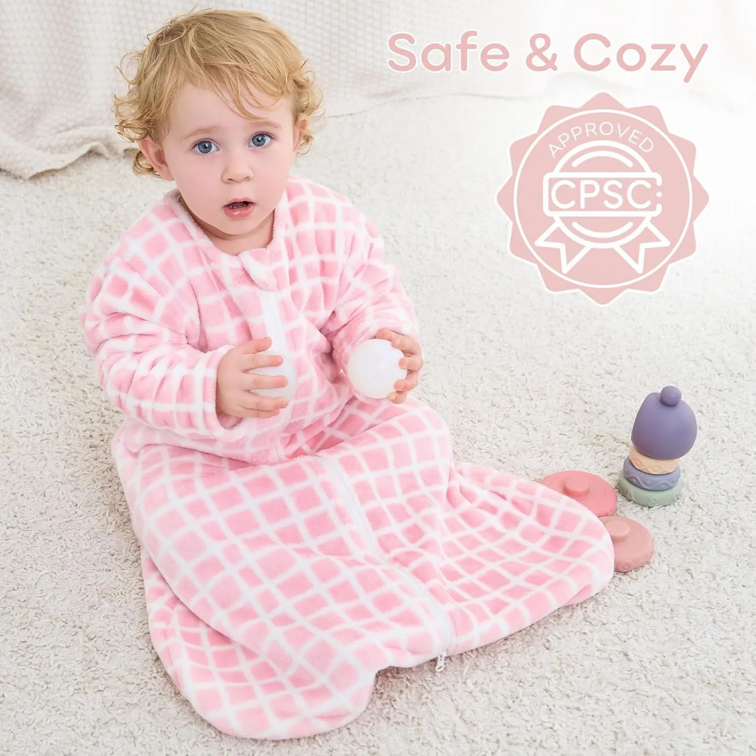 Yoofoss Long Sleeve Fleece Baby Sleep Sack 18-24 Months, 2 Pack TOG 1.5 Baby Wearable Blanket with 2-Way Zipper, Toddler Sleeping Sack, Soft Warm