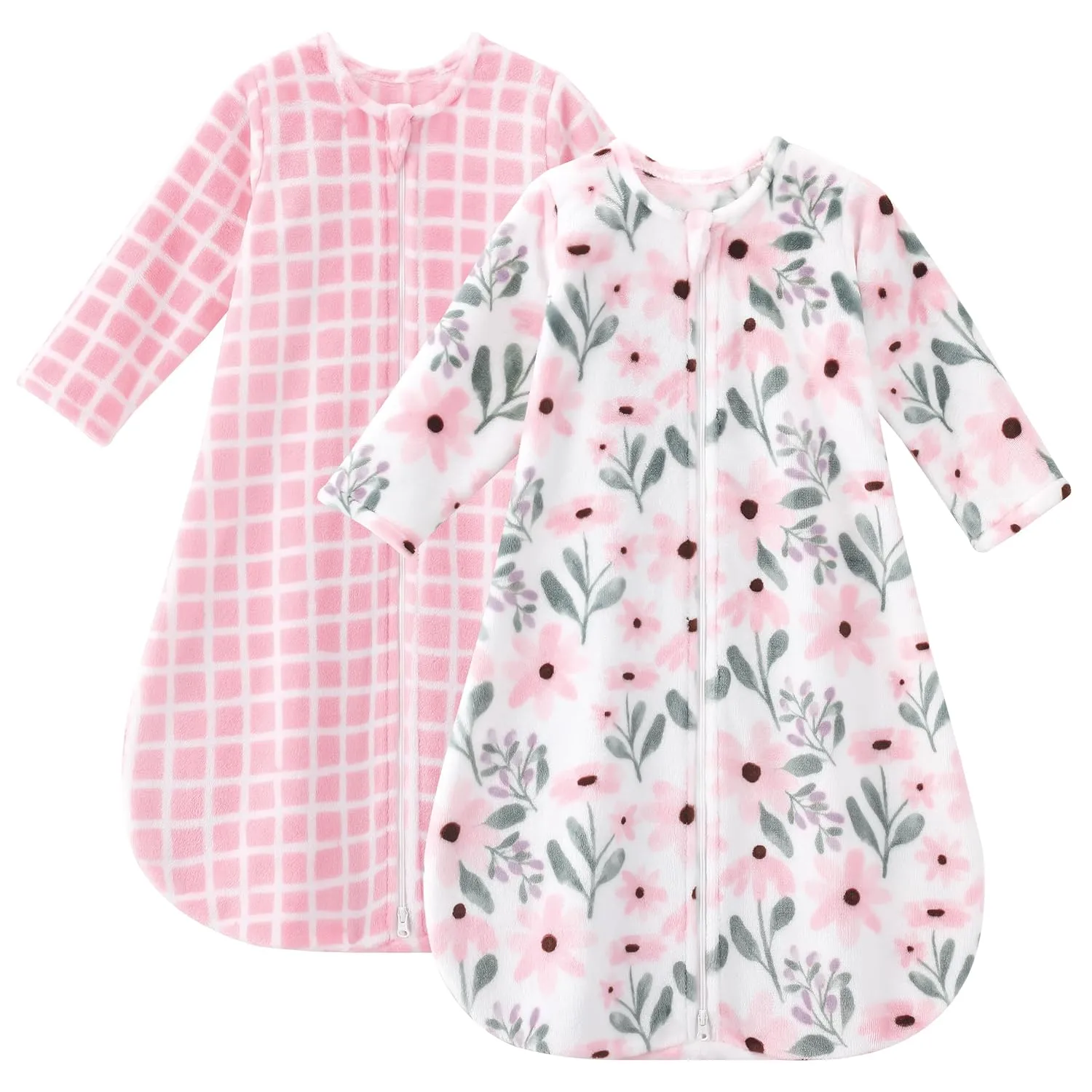 Yoofoss Long Sleeve Fleece Baby Sleep Sack 18-24 Months, 2 Pack TOG 1.5 Baby Wearable Blanket with 2-Way Zipper, Toddler Sleeping Sack, Soft Warm
